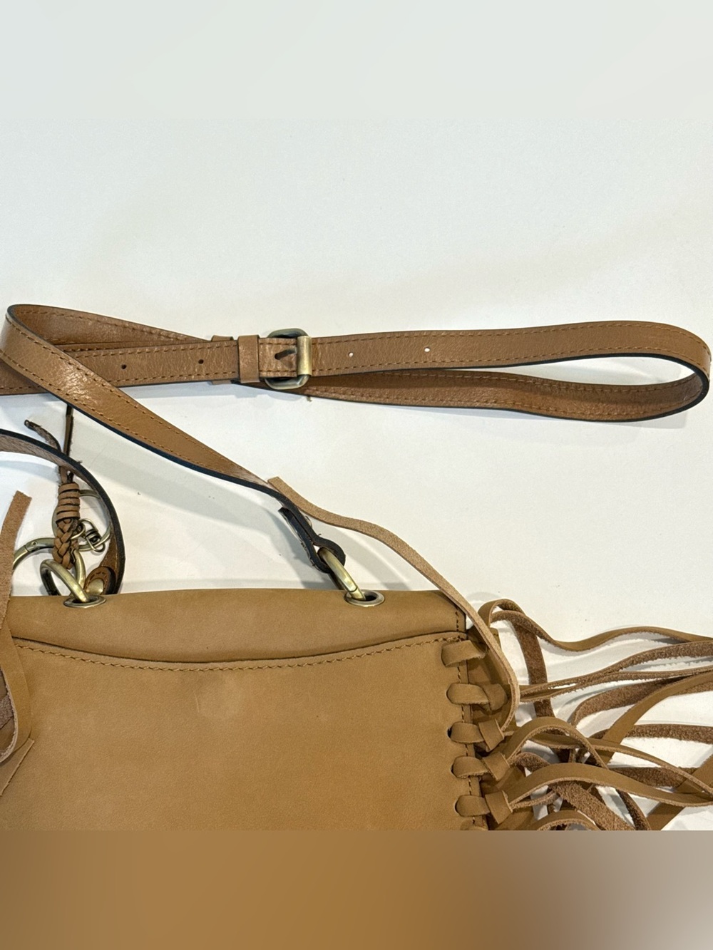 Patricia Nash Karisa Nubuck Suede Leather Fringe Crossbody Bag Tan Boho - Picture 10 of 12
